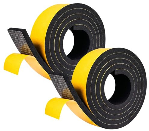 JCUGSBS Nastro autoadesivo in schiuma,12 mm (larghezza) x 6mm (Spessore),guarnizione in gomma per porte e finestre,resistente alle intemperie,anti-collisione,isolamento acustico (4m x 2 rotoli),nero