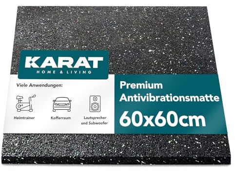 KARAT Alfombrilla antivibraciones de 60 x 60 cm, 2 cm de grosor, alfombrilla antivibraciones para lavadora y secadora, almohadilla de goma, alfombrilla aislante acústica, alfombrilla de goma