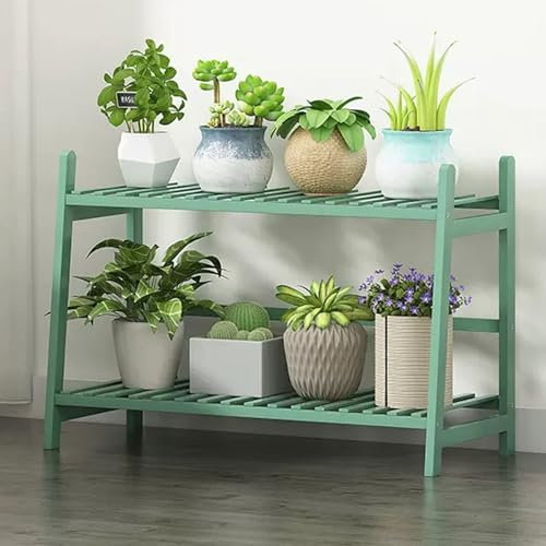 Snaweo Pflanzenständer, Blumenständer Aus Bambus, 2/3/4 Stufiges Pflanzenregal, Gestufter Blumentopfständer, for Garten, Balkon, Terrasse, Hinterhof(Green 2 Tier,19.7/50cm)