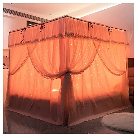 Betthimmel, Betthimmel für 1,8 m/6 Fuß Bett, dekoratives Moskitonetz für Mädchenschlafzimmer, Bettvorhang mit ausgehöhltem Design (Orange 1,8 x 2 x 2 m)
