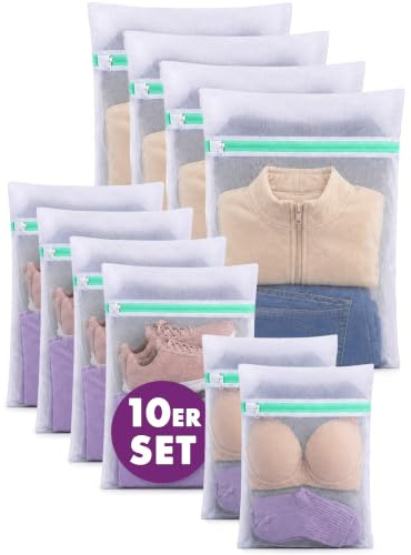 LAVANDOLA® Wäschenetz Set (10 Stück) - Kochfest und für Trockner geeignet - Wäschebeutel für Socken, Feinwäsche, Unterwäsche, uvm. - Wäschesäcke für Waschmaschine