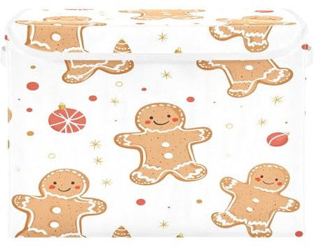 Ewusp Scatole natalizie di pan di zenzero con coperchio e manici, grandi, pieghevoli, in tessuto, per armadio, organizer per casa, ufficio, stanza dei bambini