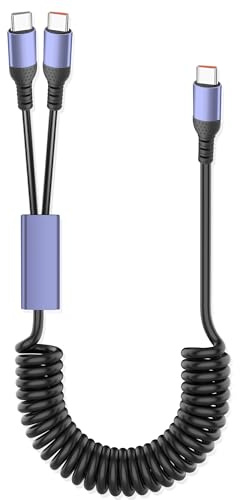JSADZKJ Coiled Multi USB C Charging Cable Type C Splitter Spring C able 4A Fast Charging Cord with 2 Type-C Male Port Compatible with Cell Phones Tablets,Retractable USB C Cord for Car 6FT