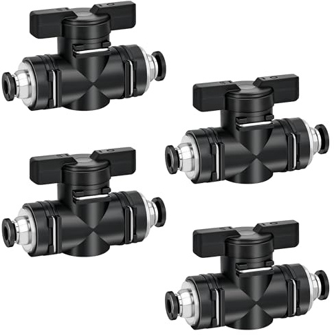 TINGJS Pneumatik Steckverbinder Gerade 4 mm Pneumatischer Kugelhahn mit Absperrhahn für Schnellen Anschluss von Luftleitungen 4 Stück