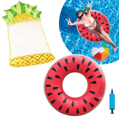 Galleggianti gonfiabili per piscina per adulti Super large anguria nuoto anello e palla da spiaggia, amaca 4 in 1 galleggianti per piscina resistente sdraio spiaggia nuoto galleggianti per piscina