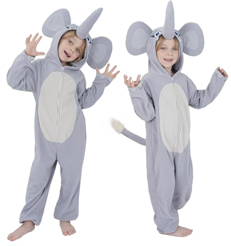 Sincere Party Elefant-onesie, fleece, dräkt, livfull overall med huva, för pojkar och flickor, XXL 12–14 år