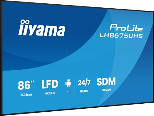Iiyama 86 3840x2160, Uhd Ips Panel, Haze 25%, 500cd/m?, Landscape And Portrait, Signal Failover, Speakers 2x 10w, Hdmi 3x, Displayport, DP-Out (mst/