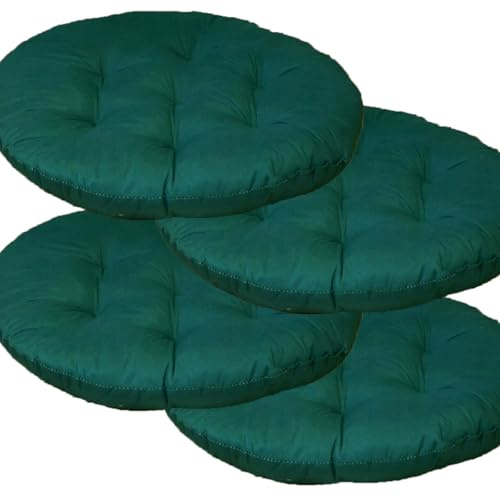 Mozzeilee Coussin de chaise rond, 40x40 cm Ensemble de 2/4/6/8 Coussins de chaise pour salle à manger, Tapis de siège pour meubles en rotin extérieur pour salon, bureau, jardin, patio (Vert foncé, 4