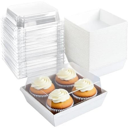 Yumzxin 50 Pack 12cm Paper Cake Slice Boxes with Clear Lids, Square Food Containers for Charcuterie, Desserts & Bakery (White)