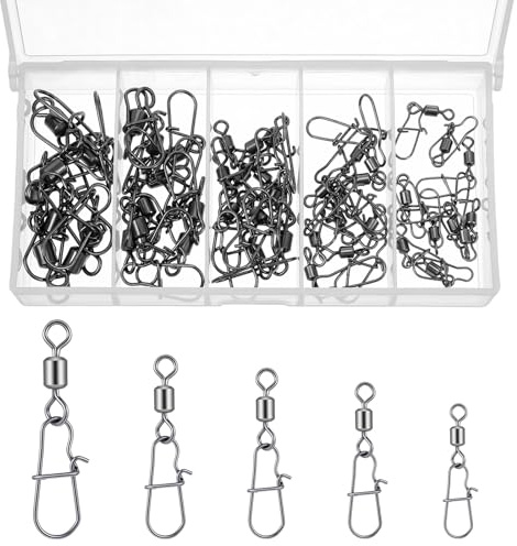 YBEATY 50Pcs Fishing Speed Clips Fishing Barrel Swivels Snaps Fish Swivels Snaps Tackle Leader Line Lure Connector Accessories for Saltwater Freshwater Catfishing Tackle
