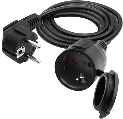 LANMINGLEL Câble D'extension Schuko Court, Rallonge électrique d'extérieur avec fiche Schuko, 3x1,5 mm² Câble d'extension Schuko, 16A 250V IP44, pour la Maison (Noir- 90 degrés, 3M)