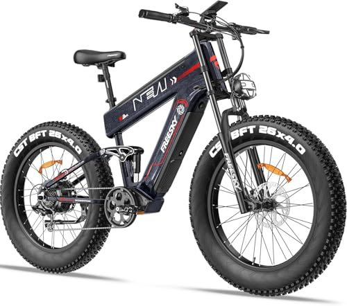 FREESKY Alaska Pro Elektrofahrräder, 48V 41Ah Doppelakku abnehmbar, Reichweite 145-260km, 26*4.0 Fat Tire Fully Suspension E-Mountainbike Erwachsene, E-Bike mit LCD-Display, 7 Gänge