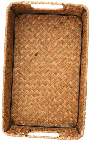 Cabilock Panier Rectangulaire Tissé Main Jacinthe de Mer Jaune Organiseur Multi-usage pour Rangement Jouets Vêtements et Bureau Boîte de Rangement Décorative pour Maison