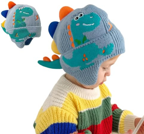 RVYEIOP Cappello caldo per bambini, design a forma di dinosauro, adatto bambine e bambini da 0 1 anno. invernale lavorato maglia autunno, inverno primavera (blu).