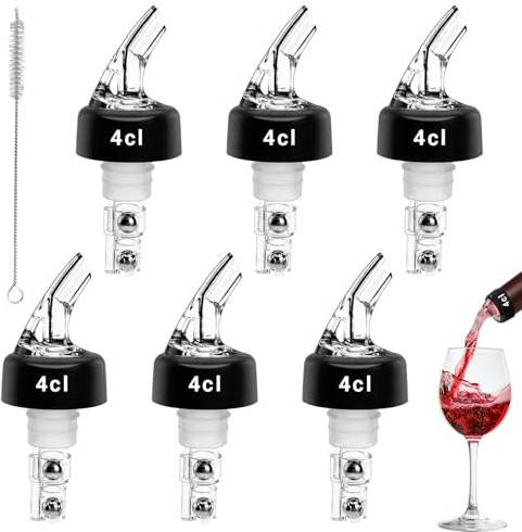 6 Piezas 4cl Vertedor de Botellas, Dosificadores por Boquilla Transparente, Cónica Boquillas Anti-Goteo Dispensador con cepillo, para Cócteles, Vino Tinto, Whisky