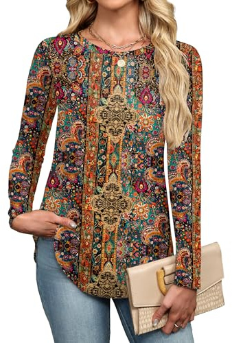 Zeagoo Maglietta a maniche lunghe da donna, con scollo rotondo, casual, per l'autunno, a maniche lunghe, basic in tinta unita, da lavoro, taglie S-XXL, XL