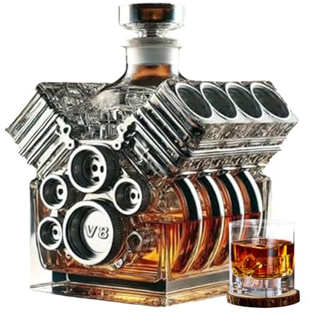 Vaso decantador de whisky, botella de whisky con motor V8 con dispensador de vino, decoración de bar para el hogar, cocina, diseño de motor con vidrio elegante, regalo para entusiastas de los