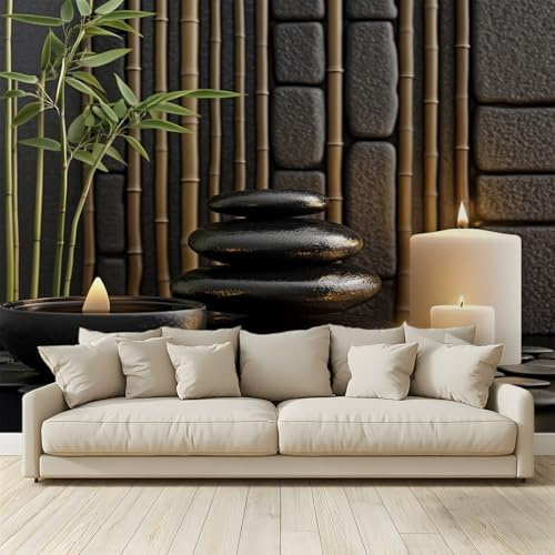 MKBKLI Papel pintado fotográfico de velas de bambú negro – Diseño para paredes de habitación – Fotomurales de tela no tejida – 250 cm (L) x 175 cm (A)