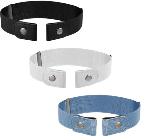 JIYIN 3 PCS No Buckle Stretch Belts for Toddler, Kids Adjustable Elastic Stretch Buckle Free Belts for Girls Boys(Black,White,Blue)