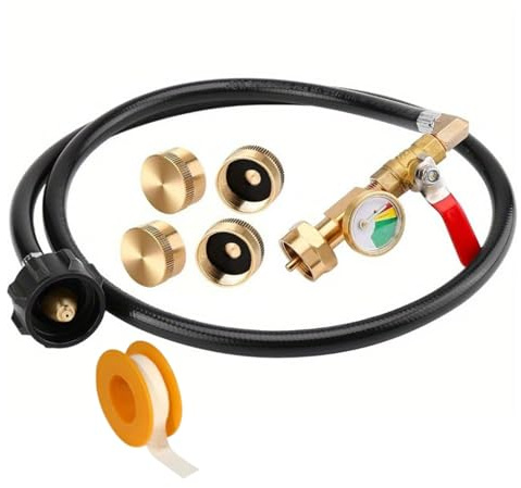 Tissting Adaptador De Recarga De Propano con Manguera De 3 Pies/91 Cm Y Válvula ON Off - Manguera De Extensión para Tanques De Gas De 1 LB, Ideal para Camping Y Cocina Al Aire Libre