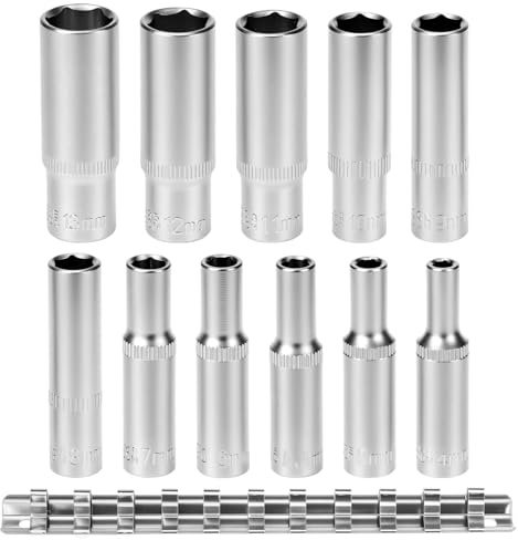 QWORK® 11 Piezas llaves de vaso, llaves hexagonales largas 4-13 mm, 1/4 acero cromo-vanadio