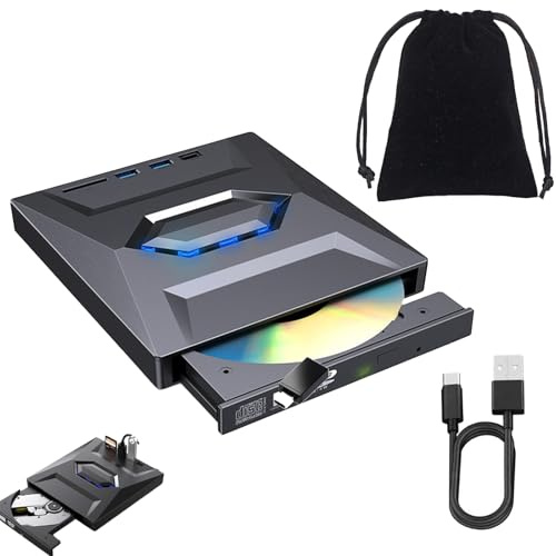 7-in-1 External USB DVD Drive & Blu-ray Player, USB 3.0 Type-C Portable CD DVD ROM Rw Burner Writer with 3 USB Ports Sd/Tf Card Slots, Compatible with for Windows XP/7/8/10,for Linux, and for macOS