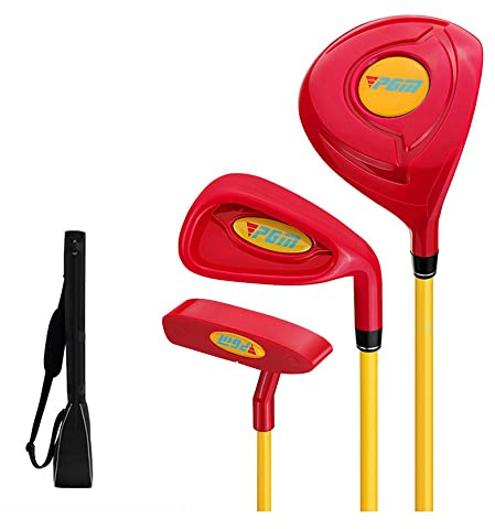 Komplett set med golfklubbor för barn, golfjärn, putter, idealisk för pojkar och flickor för att öva gungsporter (ålder 4–5, röd (med väska))