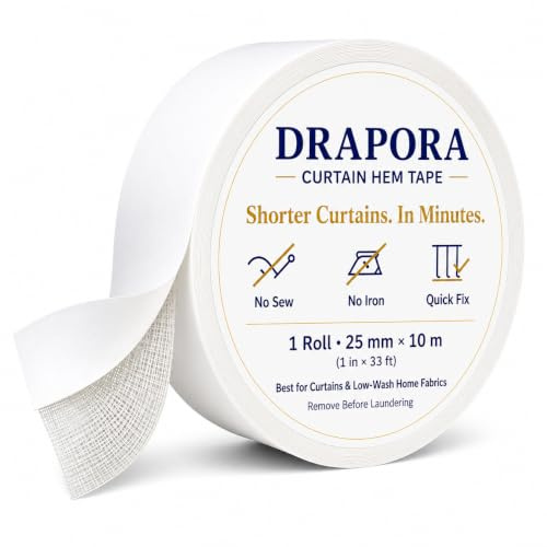 DRAPORA Hemming Tape for Curtains,No-Sew No-Iron Shortens Too-Long Drapes