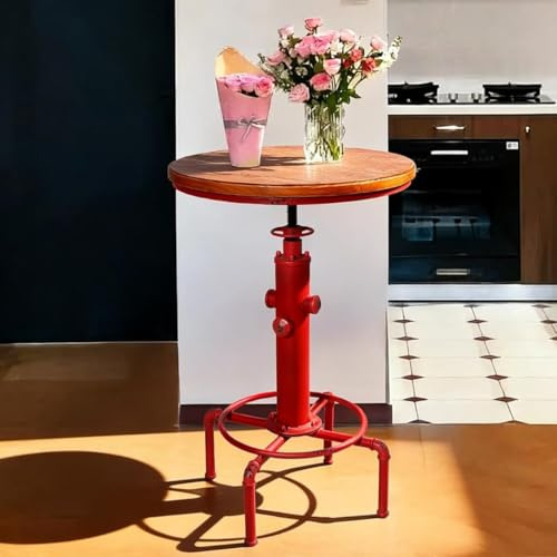 Topower Industrial Bar Table 32.3-38.2 Adjustable Pub Table Kitchen Dining Coffee Bistro Table (Red)