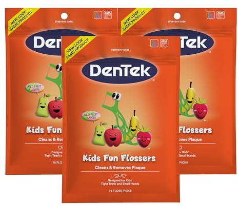 DenTek Kids Fun Zahnseide, entfernt Futter und Plaque, 75 Stück, 3 Stück