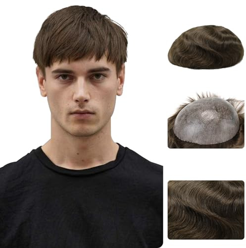 Zakya Echthaar Toupet für Männer,100% Echthaar,Leichte Mittlere Dichte,Perücke für Männer Haarersatzsystem,Basisgröße 20 x 25 CM