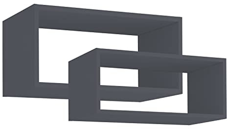 BESCH Set de 2 Estantes de Pared de Madera, Estantería con Forma de Rectangular 45x25/40x20cm - Baldas Flotantes Decorativo(Gris Oscuro)