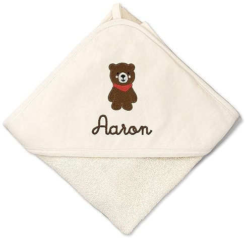 upstitch studio Kapuzenhandtuch für Baby (75x75cm) und Kinder (100x100cm) mit Namen personalisiert für Jungen und Mädchen aus 100% Baumwolle - Babyhandtuch und Kinderhandtuch (Natur, 75 x 75 cm)
