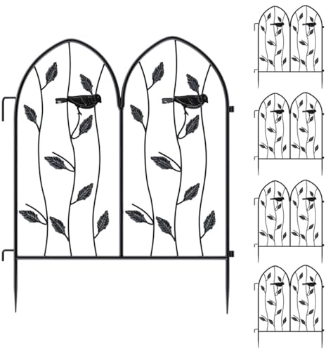 Dekorative Metall Gartenzaun, 5 Stück Gartenzaun Teichzaun, Steckzaun 230cm Breit x 60cm Hoch, Für Blumenbeet, Hof, Tier Barriere(Schwarz)