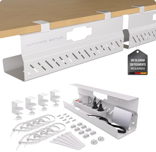 Premium Cache Cable Bureau sans percer - Cable Management Bureau - Range Cable Bureau – Flexible Chemin de Cable - Grande capacité de Charge (Blanc, Lot de 2)