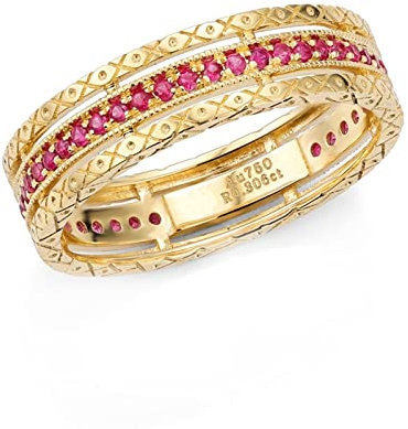 KnSam Echter Schmuck Ring Gold Damen 18K 750 Gold, Freundschaftsringe 0.18ct Rubin Böhmisch Hohl Eheringe mit Rundschliff Pärchen Ringe Gr.63 (20.1)