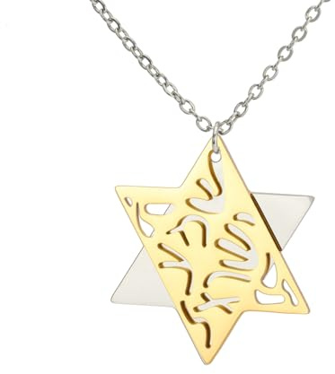 EUEAVAN Prière juive Shema Yisrael Collier pour femmes Étoile de David bicolore Collier Hear O Israel Pendentif Judaica Sh'ma Yisrael Bijoux juif Cabala Bénédiction Cadeau Hommes (A- Or bicolore)