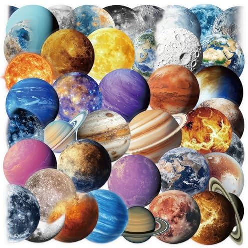 LYunMu Universum Planeten Aufkleber Transparent Weltraum Sticker Set 50 Stücke Niedlich Deko für Auto Laptop Skateboard Fahrrad Moped Motorrad Fahrrad Computer,Geeignet für Erwachsene Kinder