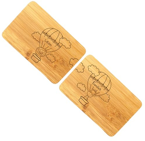 Personalisiertes Frühstücksbrett Set Löwe und Giraffe, Brotzeitbrett mit Gravur, Geburtsgeschenk Zwillinge personalisiert Namen, Regenbogen, Taufgeschenk Zwillinge, Geschwister (Wolke Löwe & Giraffe)