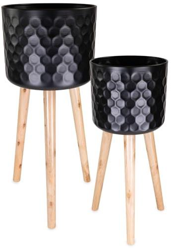 matches21 HOME & HOBBY Blumentöpfe 2er Set Schwarz Ø 24,5 x 60 cm & 28 x 67,5 cm mit Füßen - Moderne Übertöpfe für Drinnen