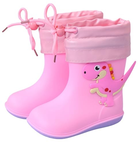 Hixingo Stivali Pioggia Bambino, Leggeri Stivali Pioggia Bambina e Bambino Antiscivolo, Stivaletti Scarpe per Bambini Unisex 1-6 Anni, per All'aperto, Piovere, Nevicare (Velluto rosa,25)
