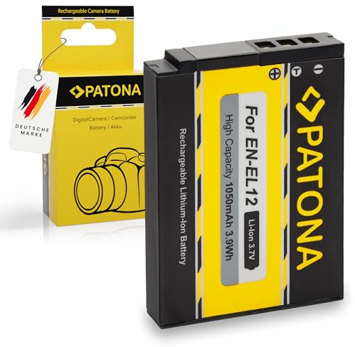 PATONA Akku Ersatz für Nikon EN-EL12 1050mAh kompatibel mit Coolpix A1000 A900 AW130 AW100 B600 P340 P310 S6300 S8000 S8100 S8200 S9100 S9500 S9700 S9900 S1000pj S1200pj W300 ENEL12 EN EL12