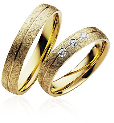 JC Trauringe 925er Sterling Silber Gold Plattiert I Eheringe mit kostenfreier Gravur I Partnerringe 4 mm breit inkl. Etui I Damen-Ring mit Zirkonia-Steinen I Größe 48 bis 72 I P904