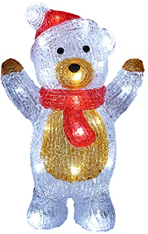 Deuba Figura Acrilica a LED Orsetto Polare Teddy Interno Esterno 30x19x11,5 cm Decorazione di Natale Addobbo Feste Natalizie