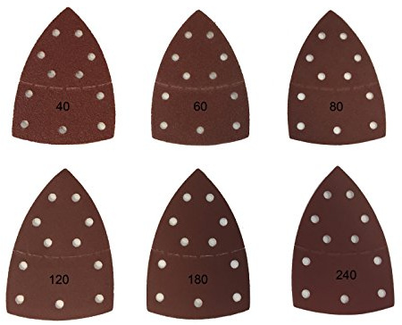 Triángulos de lijado Prio, 120 unidades, 11 agujeros, 105 x 152 mm, 20 granos 40/60/80/120/180/240 para lijadora múltiple, hojas de lija, almohadillas triangulares, papel de lija