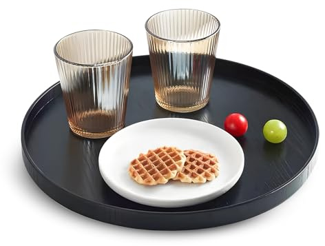 Round Wooden Tray,30cm Black Serving Solid Wood Japanese Creative Hotel Fruit Storage Decorative Tray Restaurant Wooden Tea Etiquett Beverages Dessert Dinner Breakfast Plate
