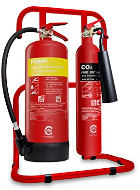 Extra Value Set Fire Extinguisher. 6 LTR Foam + 2 KG CO2 Fire Extinguishers with Stand. CE BSi Kitemark. Ideal for Kitchen Workplace Offices Hotels Restaurants C+F+REDSTAND