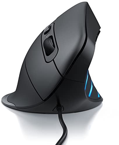 CSL – Ratón Vertical óptico con Cable USB - Diseño ergonómico - Cuida los Brazos Evita el Codo de tenista - Leds Laterales - Plug and Play - Apto para diestros - Compatible con Mac y Windows