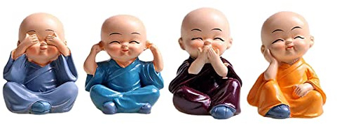 4PCS Cute Kung Fu Monk Statue Miniature Buddha Figurine Wise Figure Baby Little Monk Sculpture Collectibles Crafts Arts Zen Ornaments Wall Shelf Desktop Garden Home Office Car Decoration Gift (A)