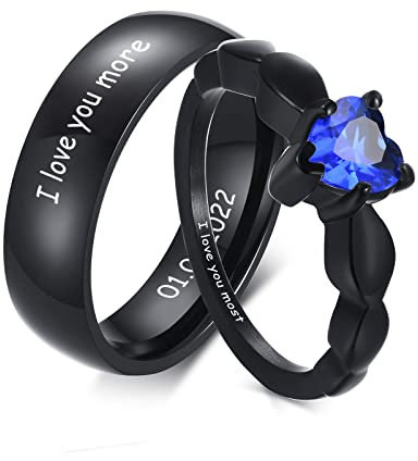 VNOX Anelli di coppia personalizzati, set di anelli di promessa di fidanzamento personalizzati per coppie, anniversario matrimonio giorno di San Valentino regalo per uomini donne, Acciaio inossidabile